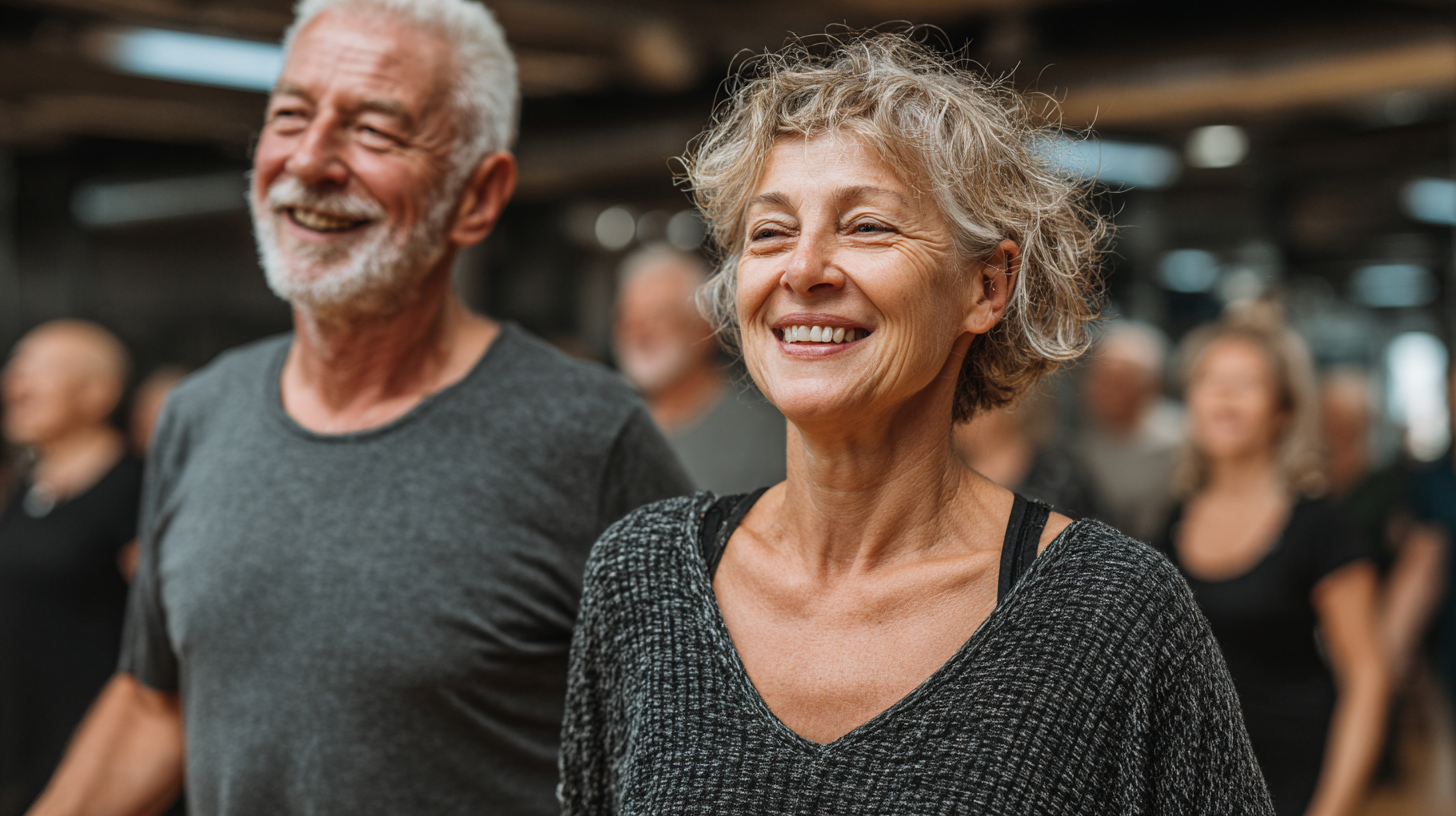 Старша жінка насолоджується танцювальними рухами в студії